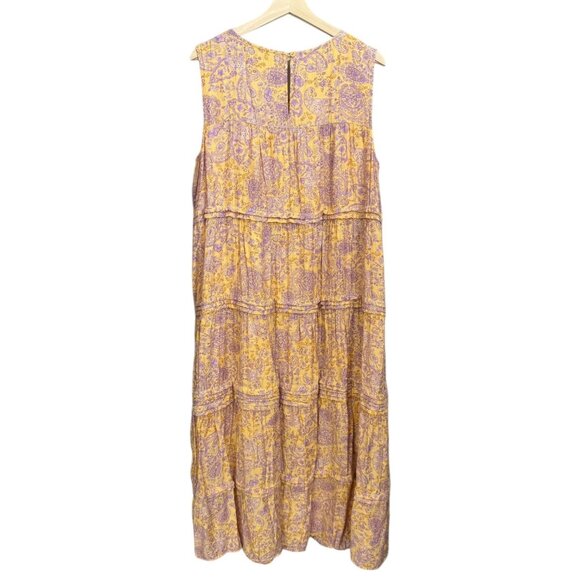 J Jill Paisley Floral Tiered Sleeveless Maxi Dress Yellow XL Cottagecore Peasant - Picture 2 of 8